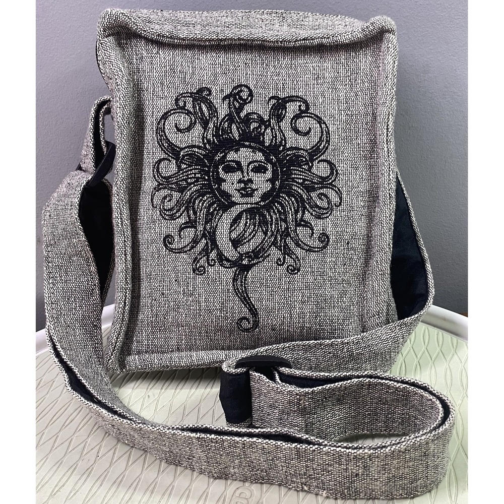 Sun&Moon Print Unisex Crossbody Handbag Purse‎ W/ Zip Cotton Blend 9x7x2" NWOT